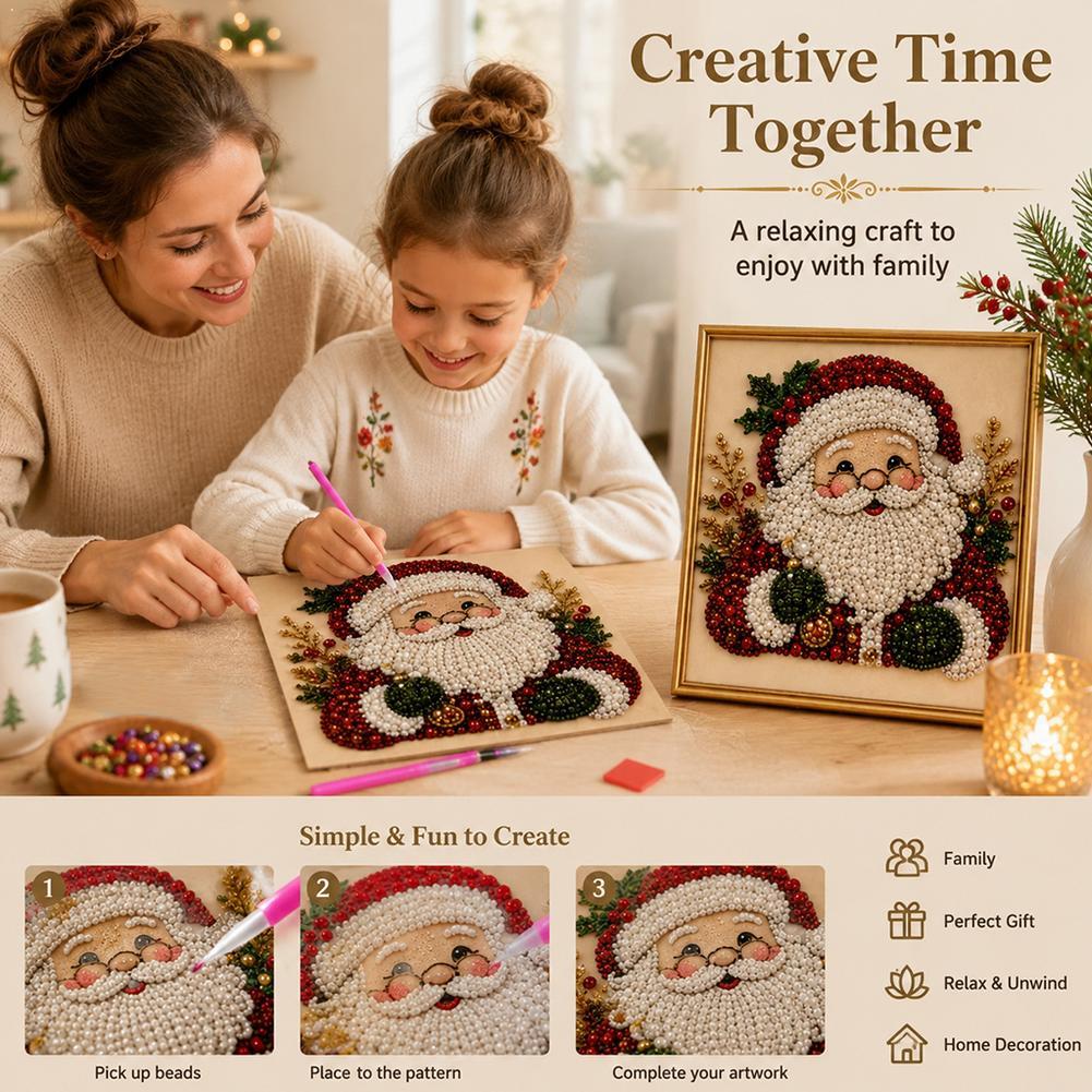 Embroidery Frame - Kit Seni Mutiara Santa Claus Natal