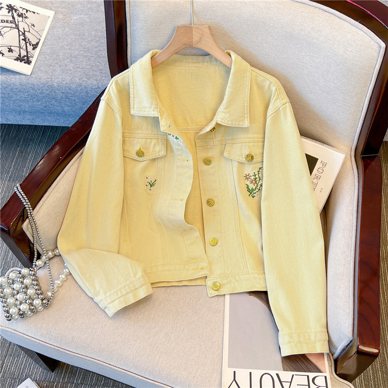 Embroidery Yellow - Jaket Denim Pendek Kuning Bordir Bunga