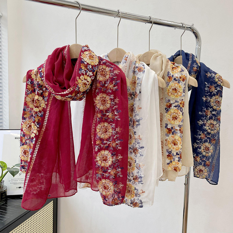 Embroidery Pashmina - Syal Jilbab Katun Lembut Baru 2025