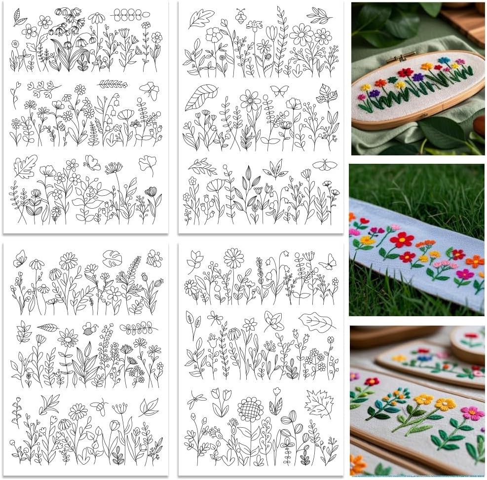 Embroidery Design Patterns Flowers - Stabilisator Pola Bordir yang Larut dalam