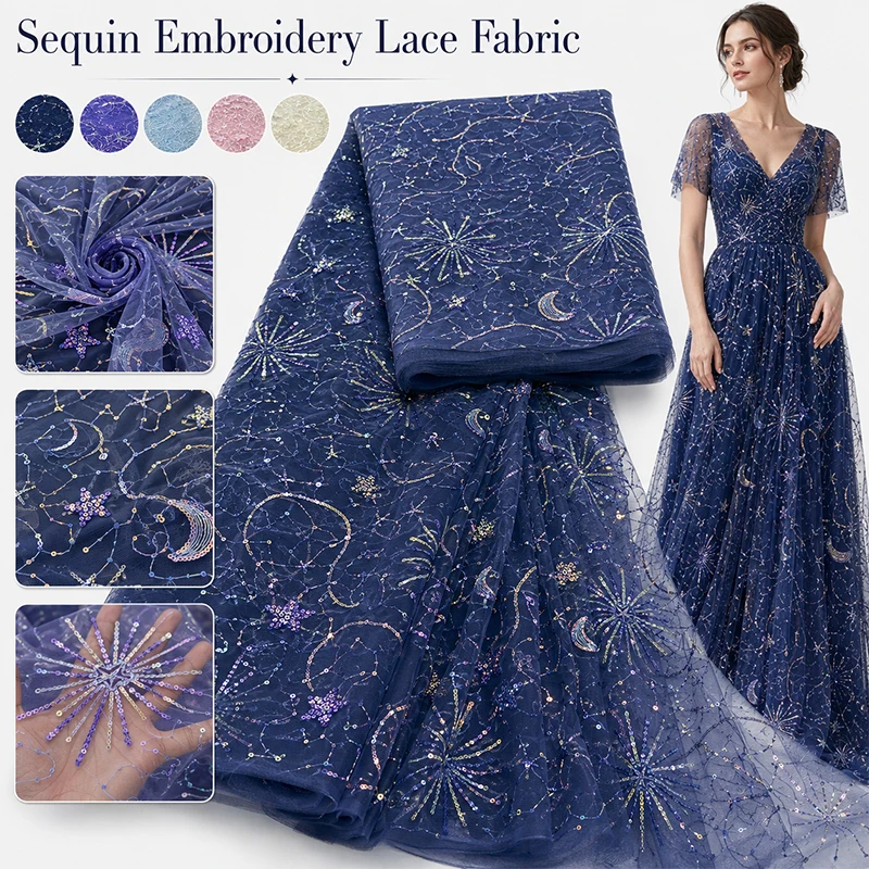 Embroidery Underlay - Kain Tulle Bordir Payet Bintang Bulan