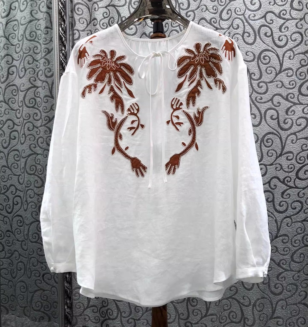 Embroidery Yellow - Atasan 100% Linen Musim Semi Panas
