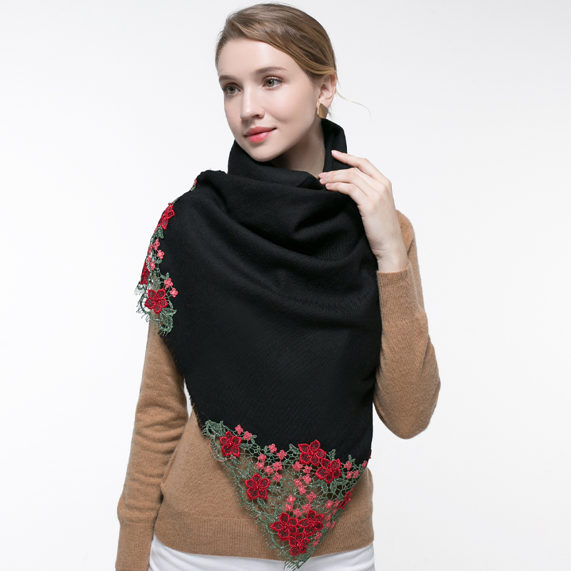 100% Real Wol Syal Merah Muda  - Embroidery Pashmina ulasan dan harga