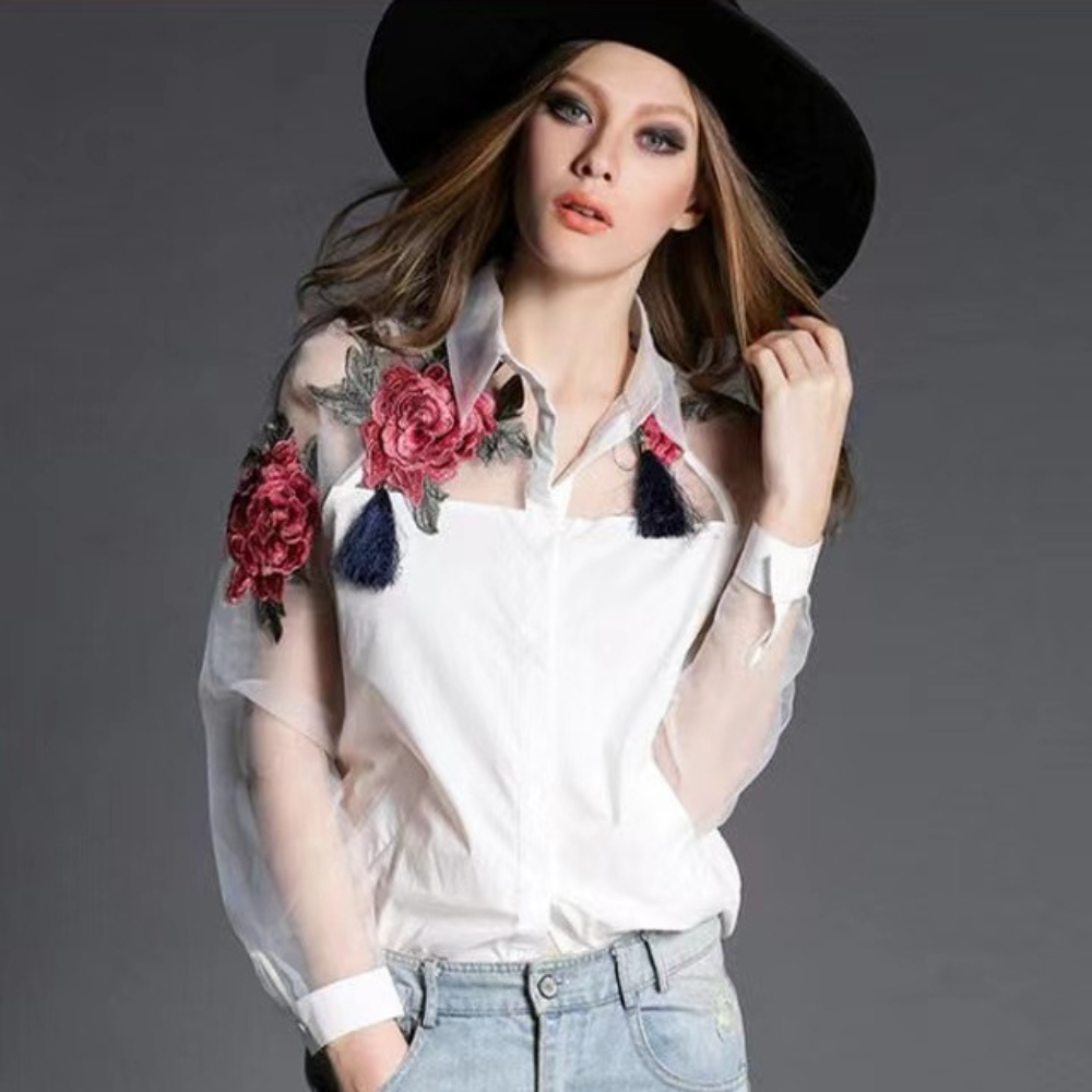 Blus sifon bordir bunga wanita - Embroidery Underlay ulasan dan harga