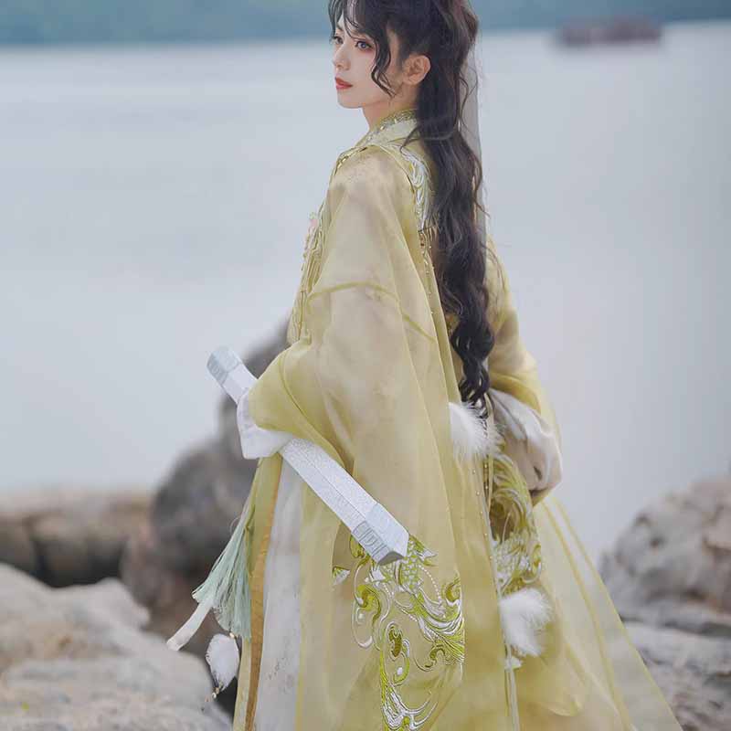 Pakaian Hanfu Pendekar Wuxia P - Embroidery Yellow ulasan dan harga
