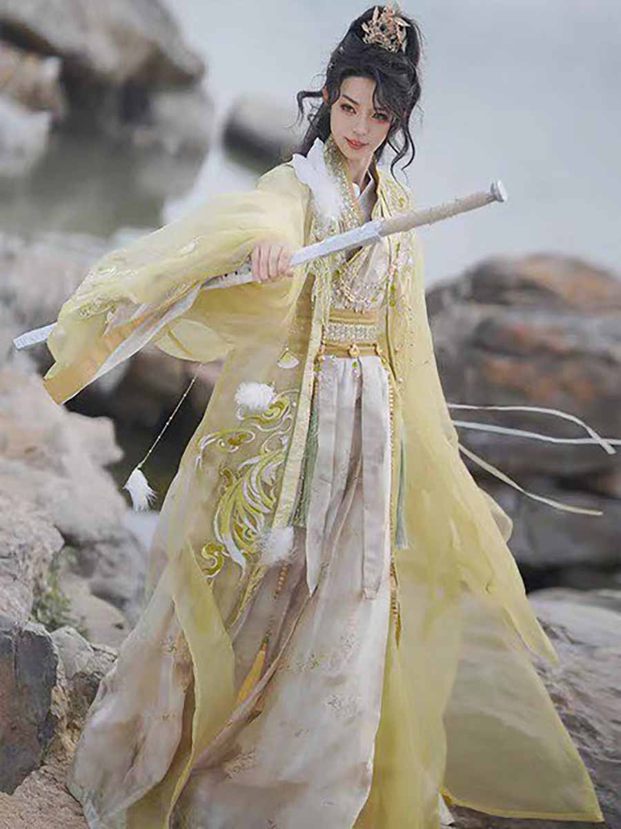 Pakaian Hanfu Pendekar Wuxia P - Embroidery Yellow ulasan dan harga