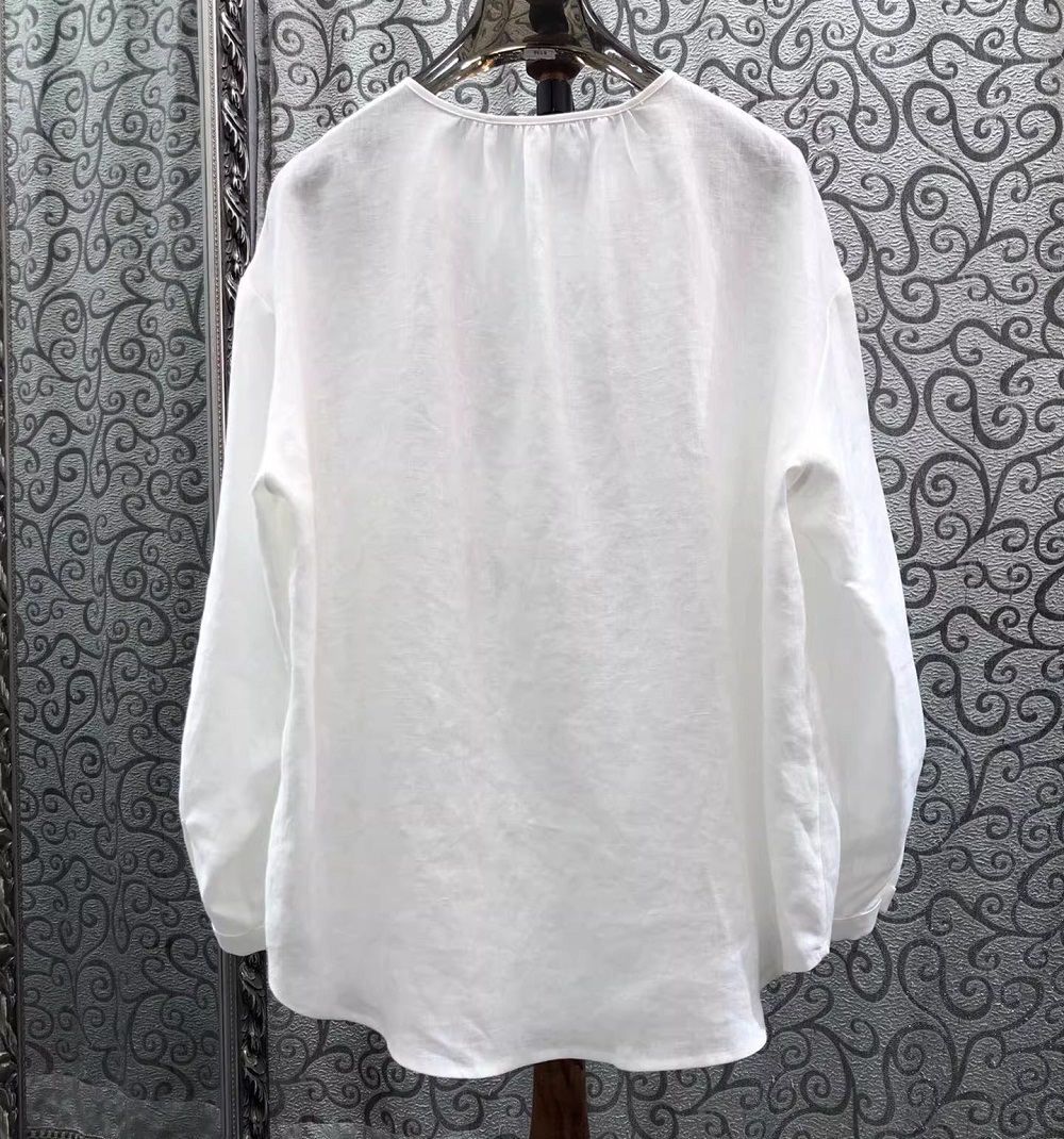 Atasan 100% Linen Musim Semi P - Embroidery Yellow ulasan dan harga